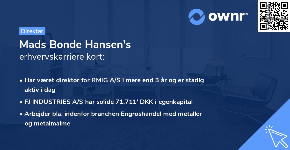 Mads Bonde Hansen's erhvervskarriere kort