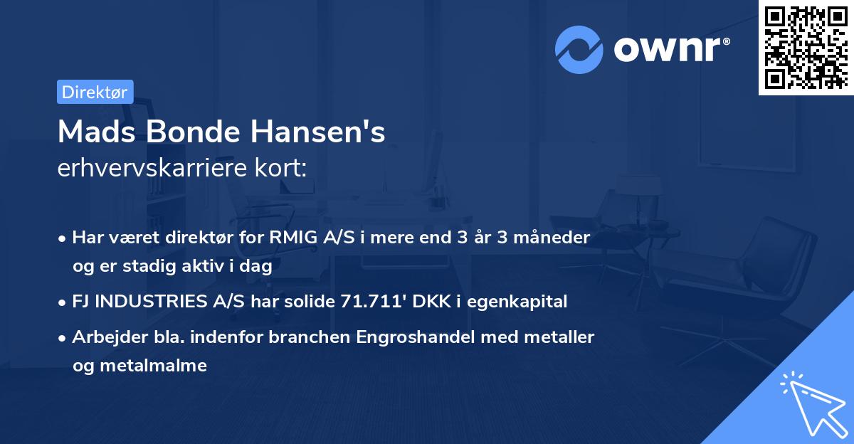 Mads Bonde Hansen's erhvervskarriere kort