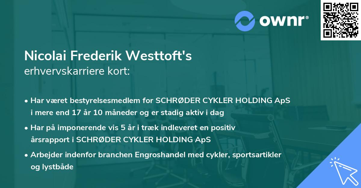 Nicolai Frederik Westtoft's erhvervskarriere kort