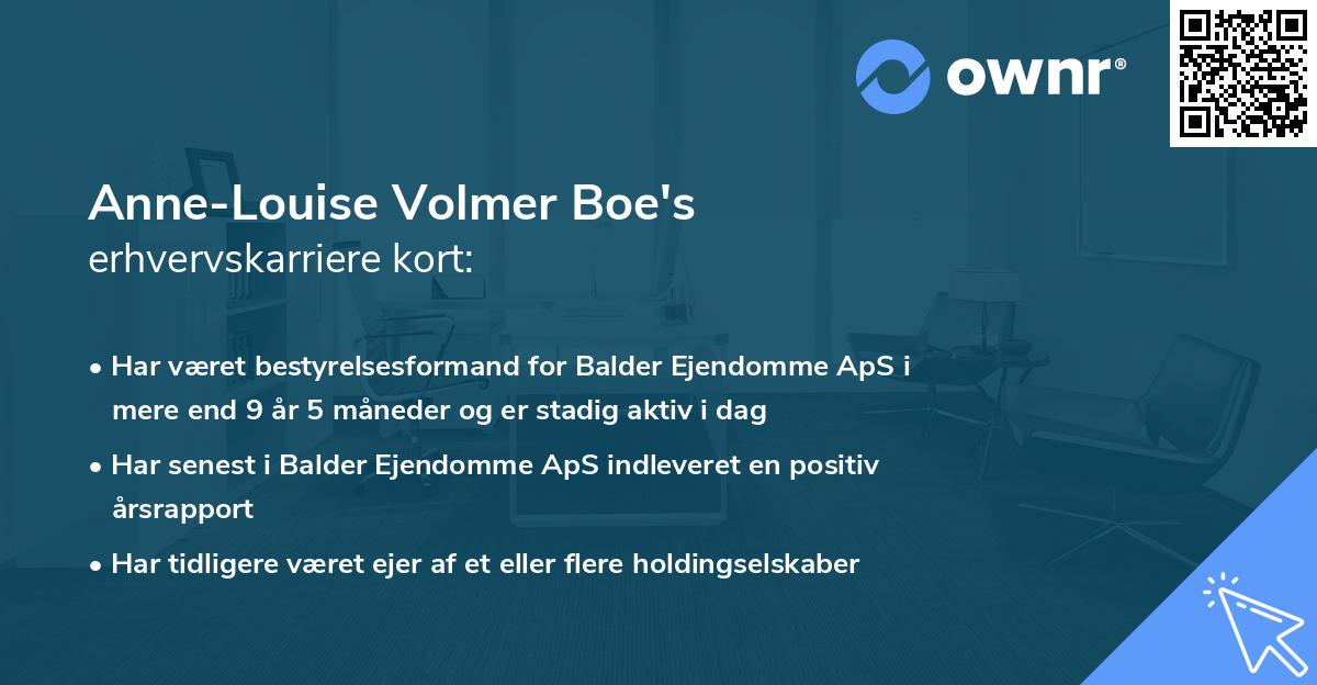 Anne-Louise Volmer Boe's erhvervskarriere kort