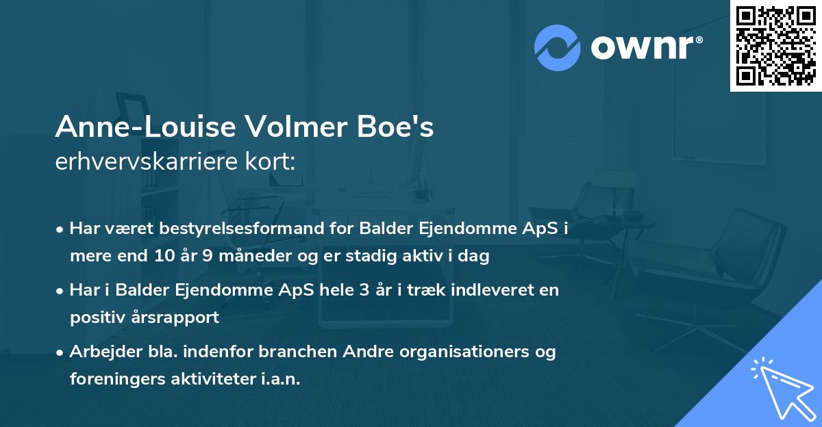 Anne-Louise Volmer Boe's erhvervskarriere kort