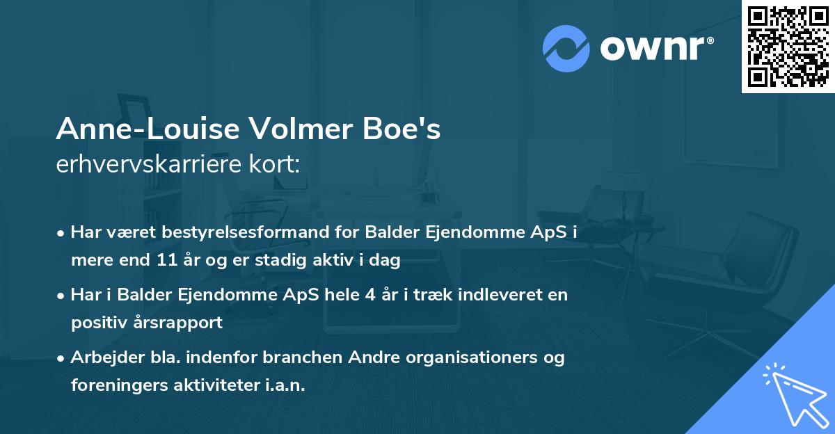 Anne-Louise Volmer Boe's erhvervskarriere kort