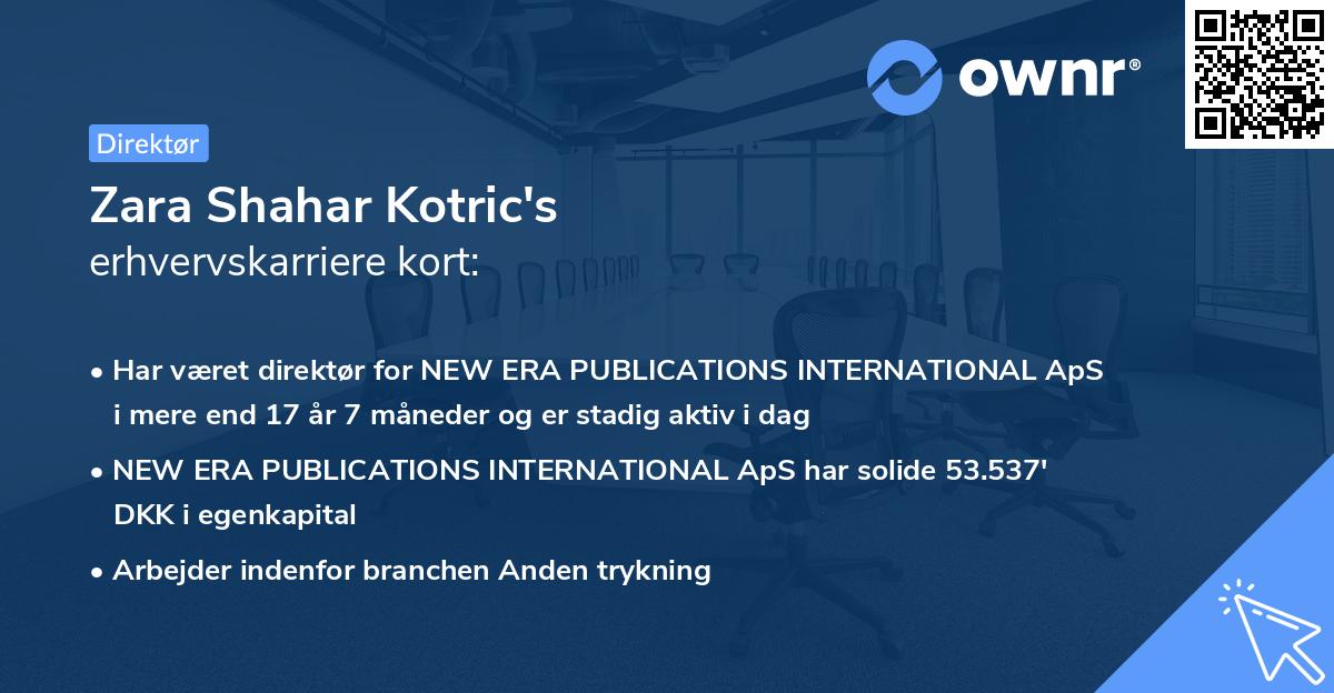 Zara Shahar Kotric's erhvervskarriere kort