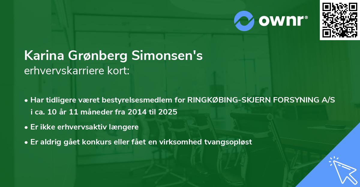 Karina Grønberg Simonsen's erhvervskarriere kort