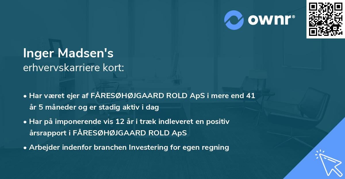 Inger Madsen's erhvervskarriere kort