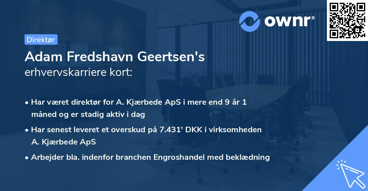 Adam Fredshavn Geertsen's erhvervskarriere kort