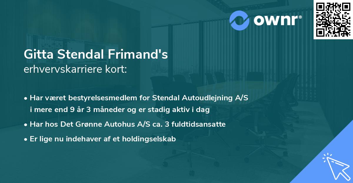 Gitta Stendal Frimand's erhvervskarriere kort