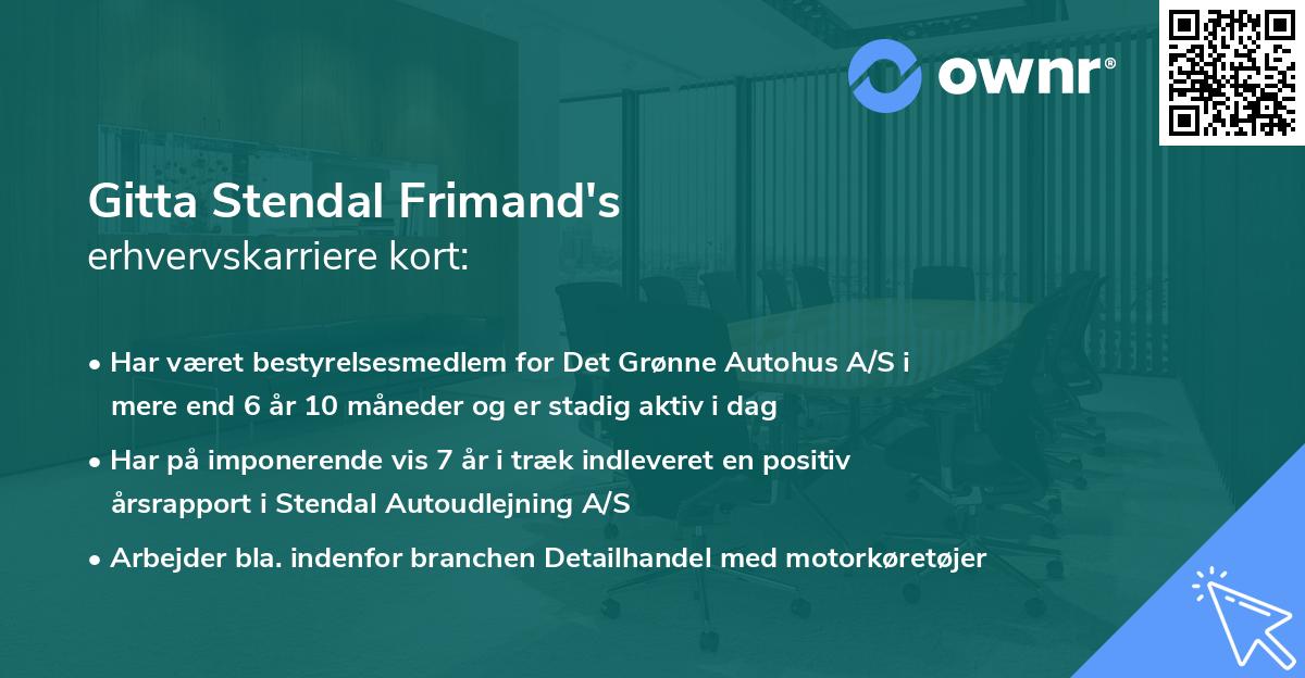 Gitta Stendal Frimand's erhvervskarriere kort