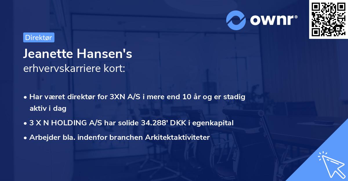 Jeanette Hansen's erhvervskarriere kort
