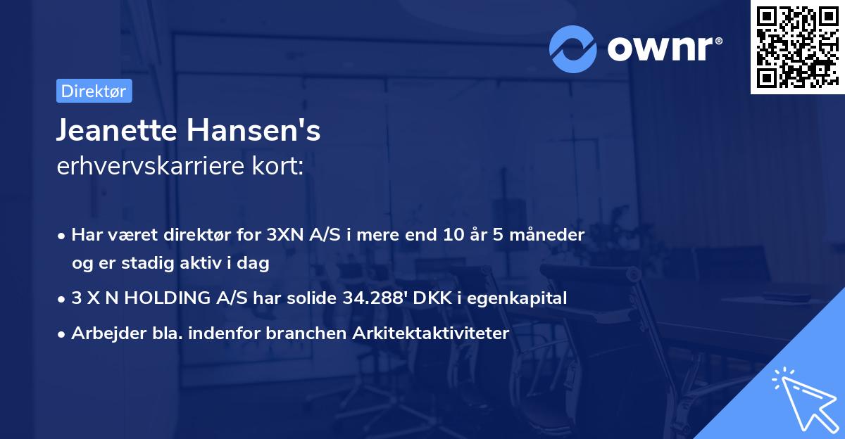 Jeanette Hansen's erhvervskarriere kort
