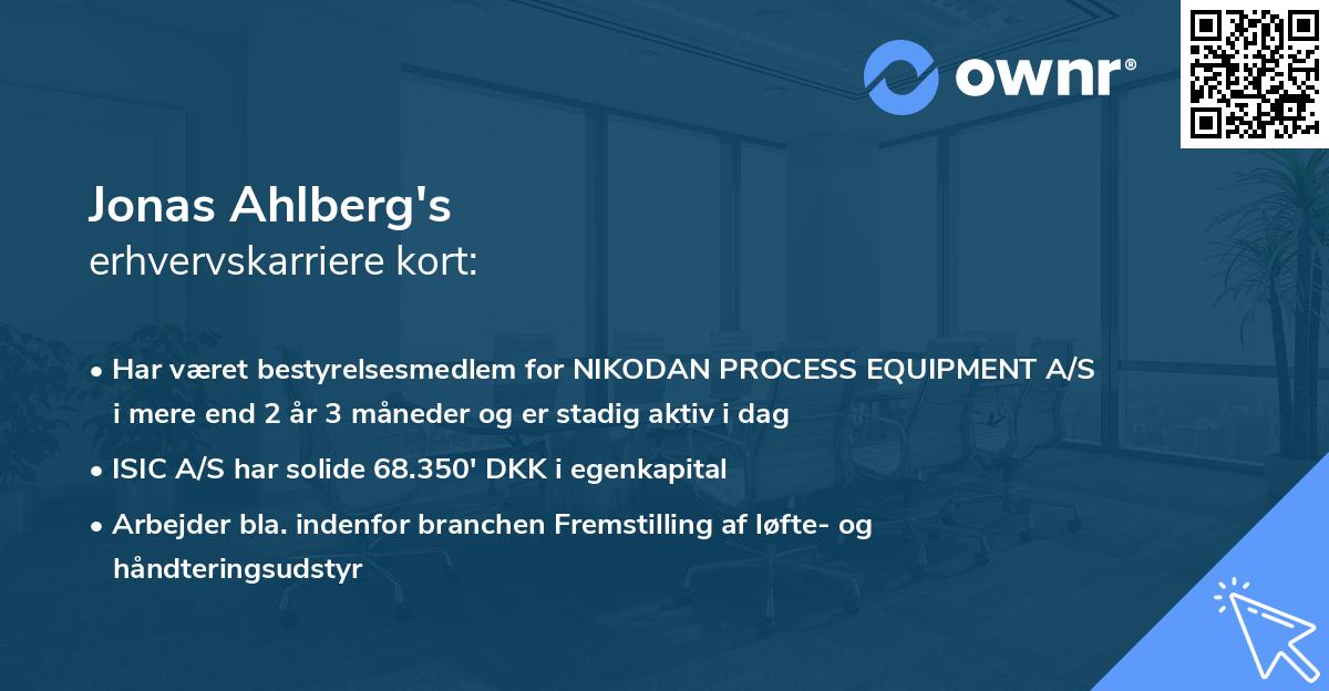Jonas Ahlberg's erhvervskarriere kort