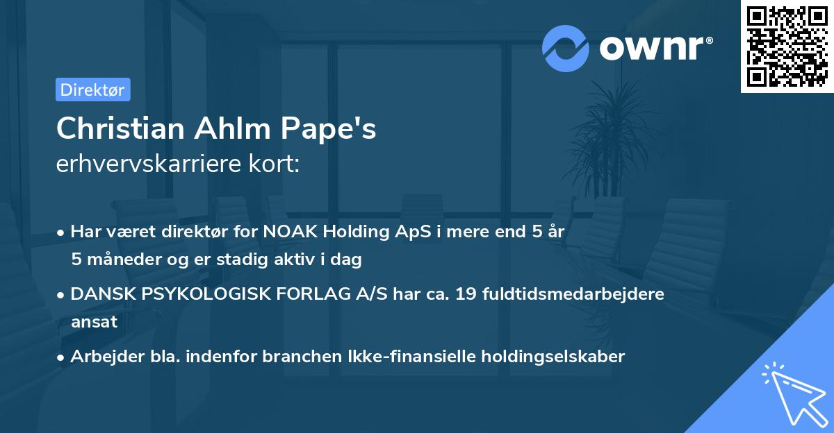 Christian Ahlm Pape's erhvervskarriere kort