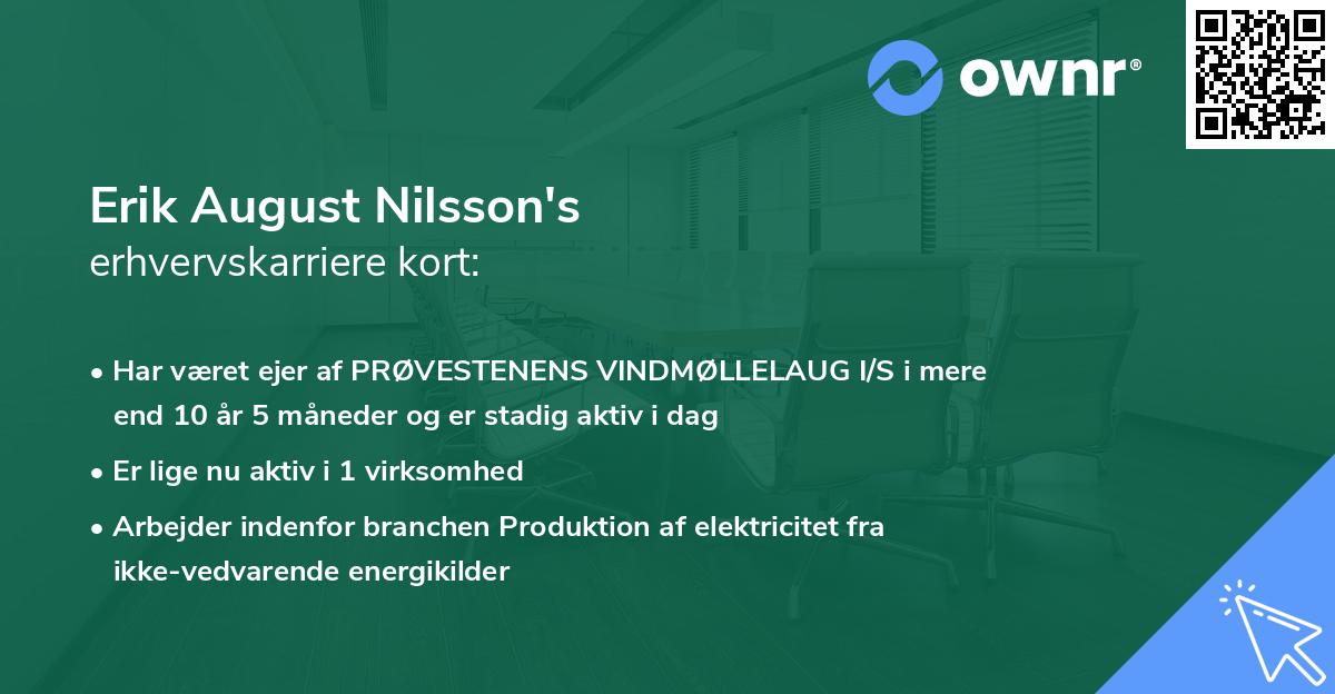 Erik August Nilsson's erhvervskarriere kort