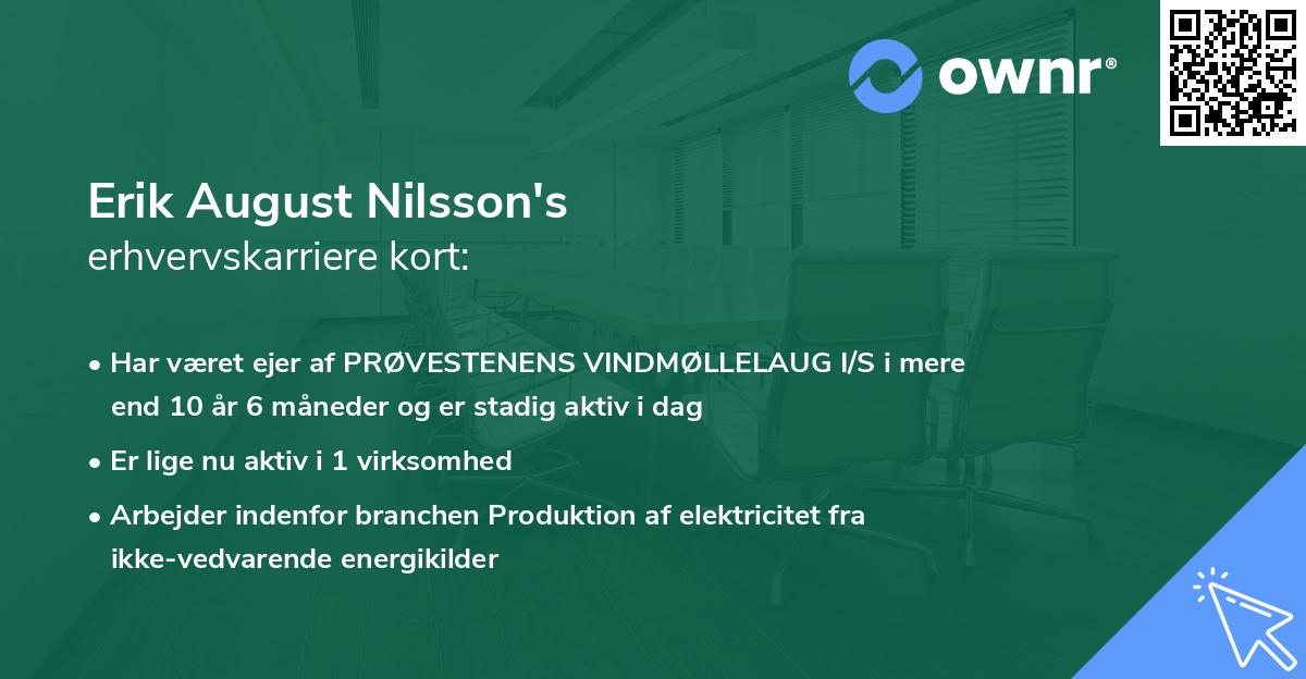 Erik August Nilsson's erhvervskarriere kort