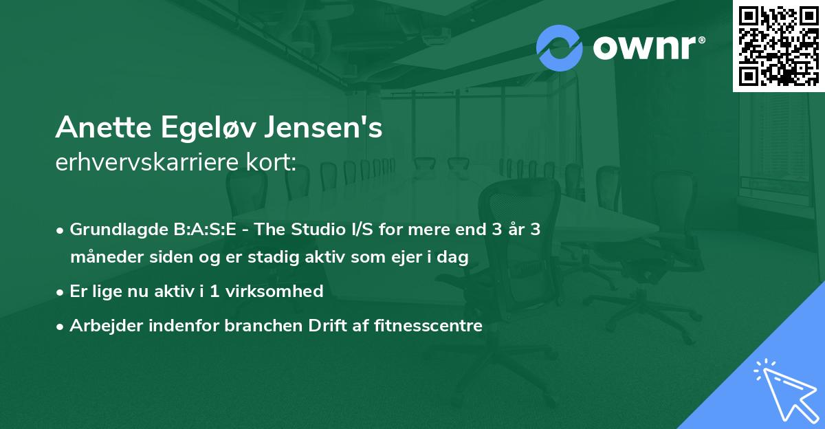 Anette Egeløv Jensen's erhvervskarriere kort