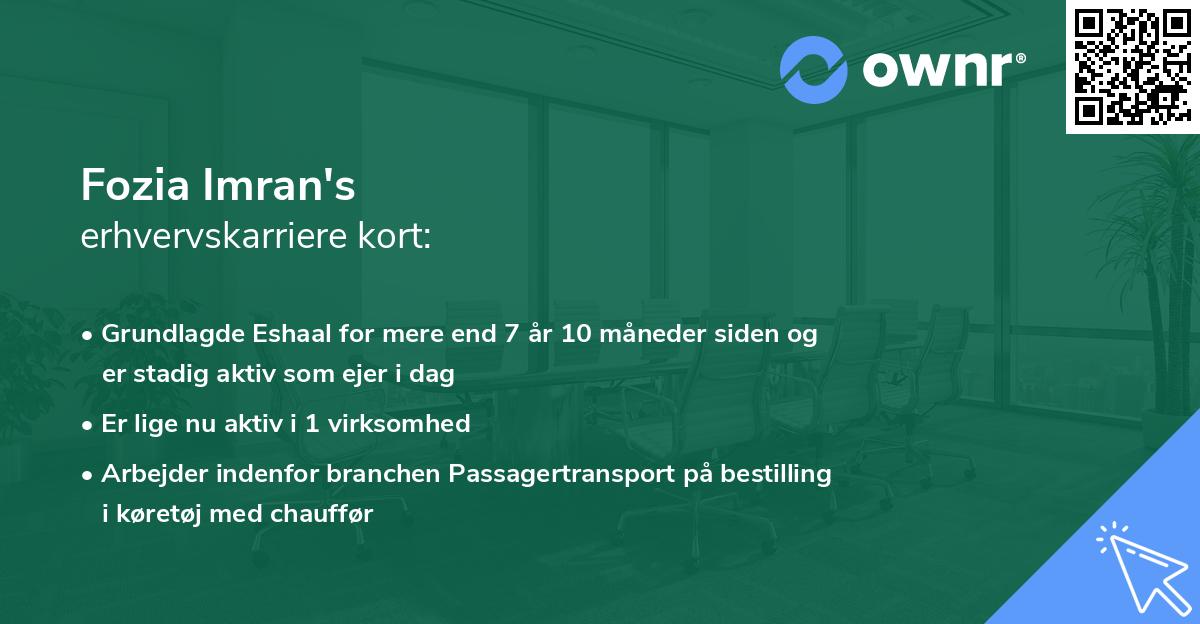 Fozia Imran's erhvervskarriere kort