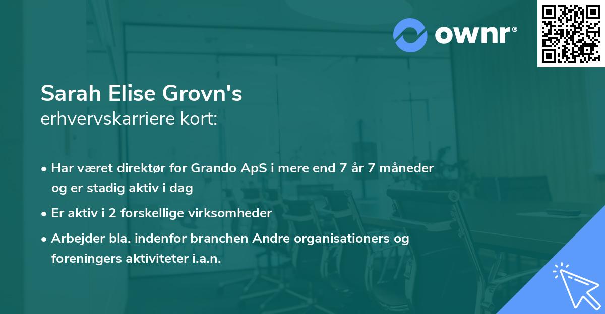 Sarah Elise Grovn's erhvervskarriere kort