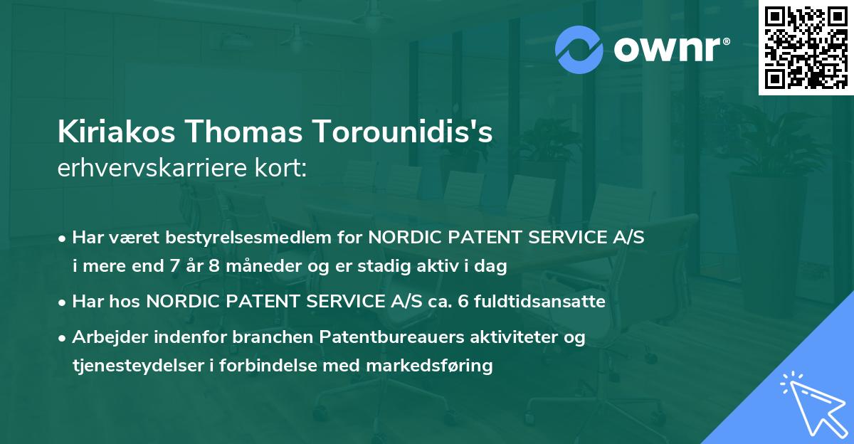 Kiriakos Thomas Torounidis's erhvervskarriere kort