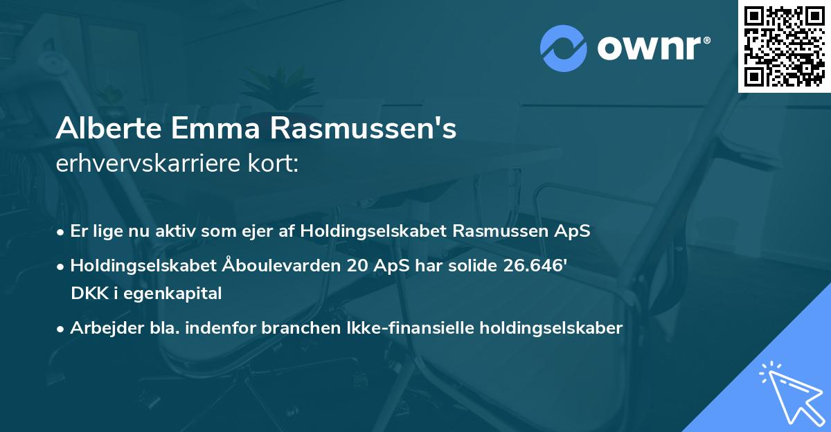 Alberte Emma Rasmussen's erhvervskarriere kort