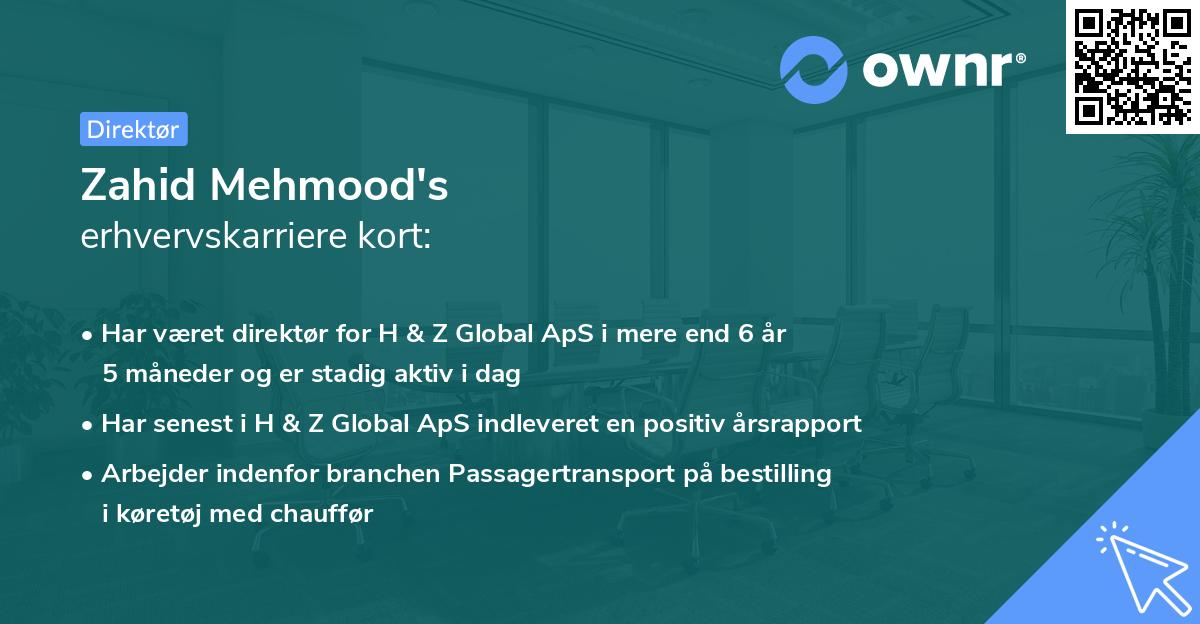 Zahid Mehmood's erhvervskarriere kort