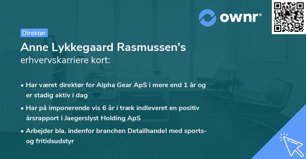 Anne Lykkegaard Rasmussen's erhvervskarriere kort