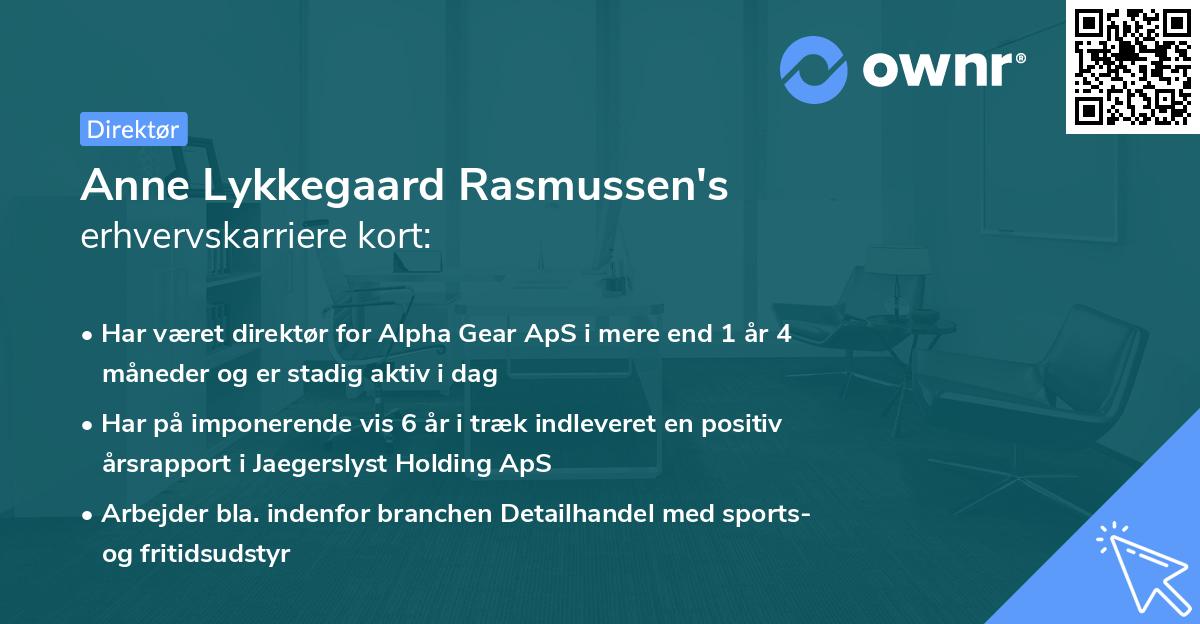 Anne Lykkegaard Rasmussen's erhvervskarriere kort