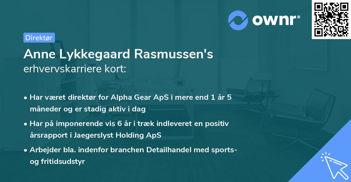 Anne Lykkegaard Rasmussen's erhvervskarriere kort
