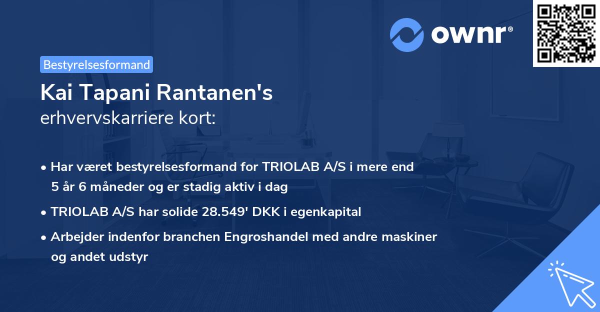 Kai Tapani Rantanen's erhvervskarriere kort