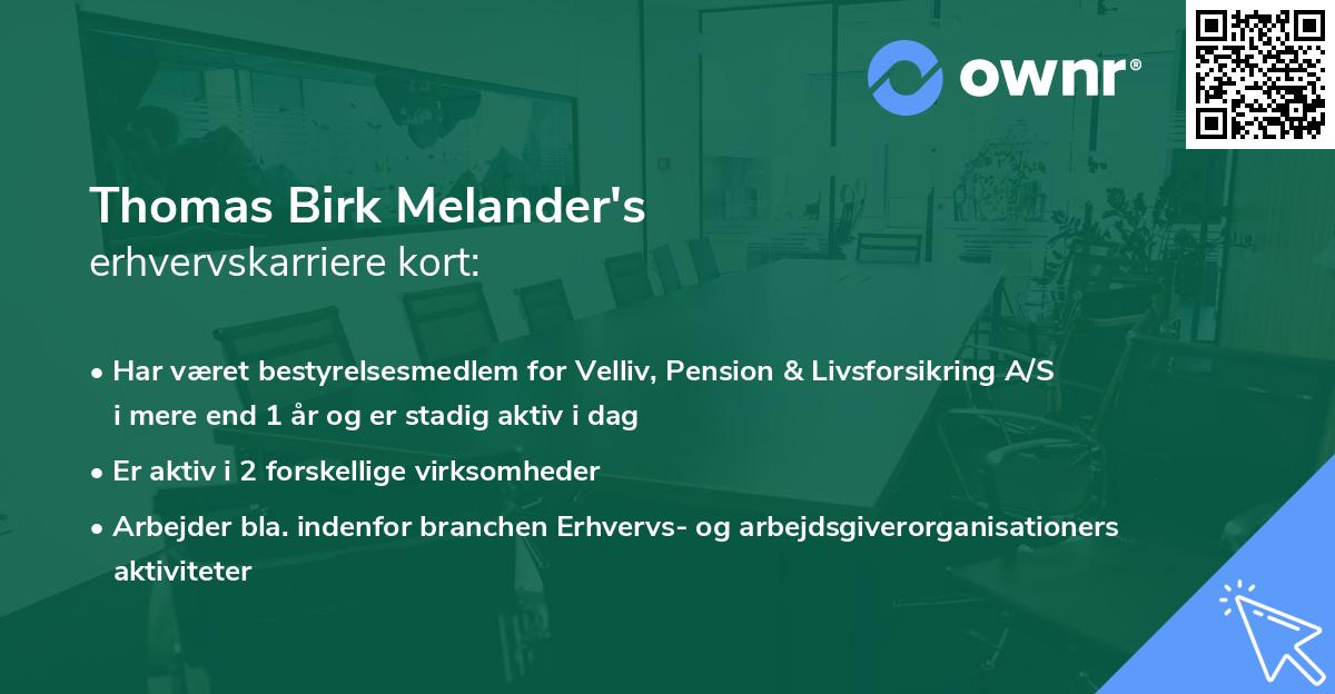 Thomas Birk Melander's erhvervskarriere kort