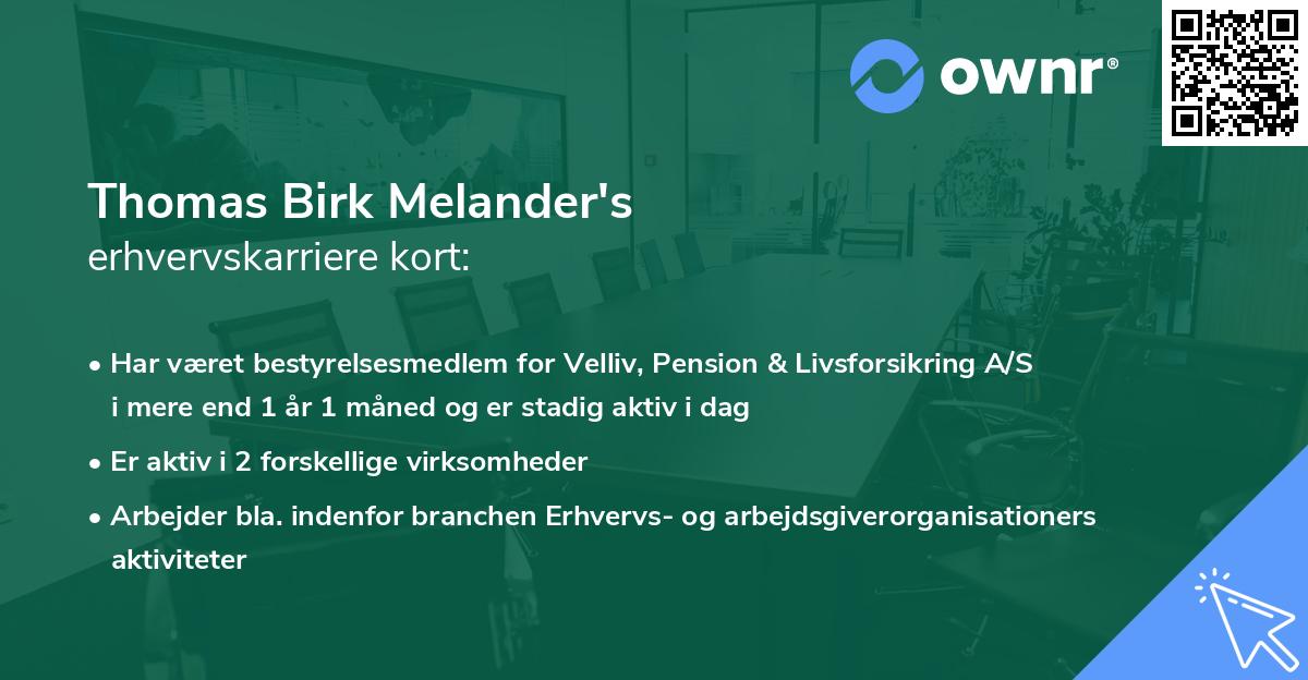 Thomas Birk Melander's erhvervskarriere kort