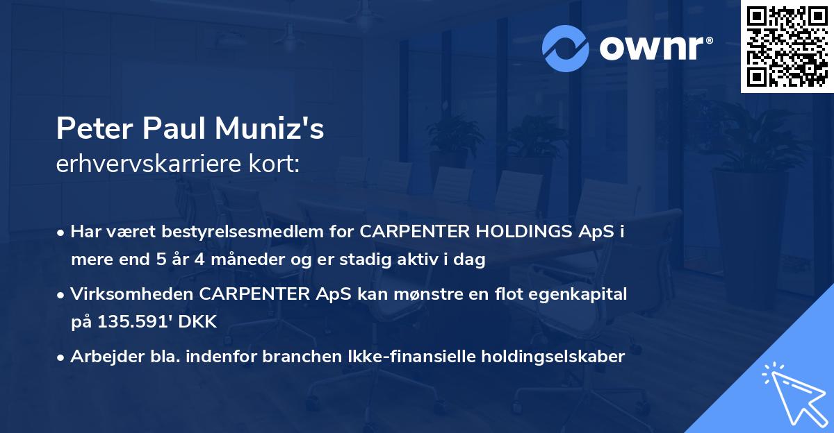 Peter Paul Muniz's erhvervskarriere kort