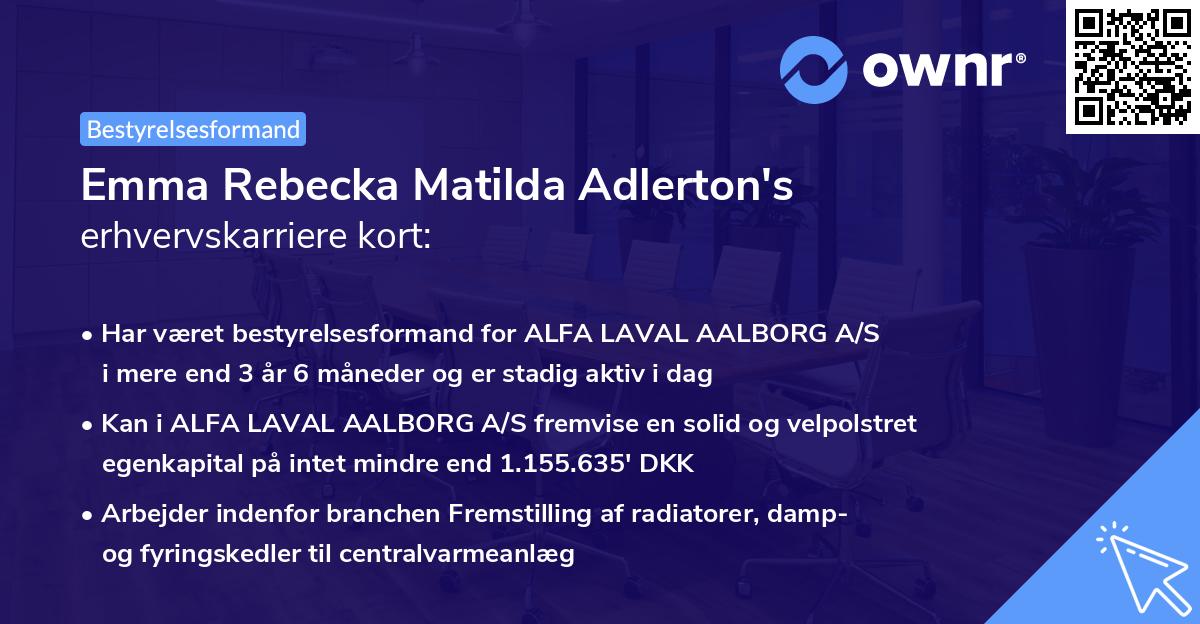 Emma Rebecka Matilda Adlerton's erhvervskarriere kort