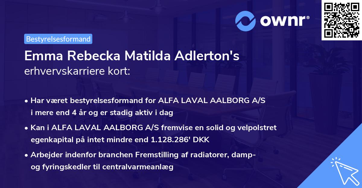 Emma Rebecka Matilda Adlerton's erhvervskarriere kort