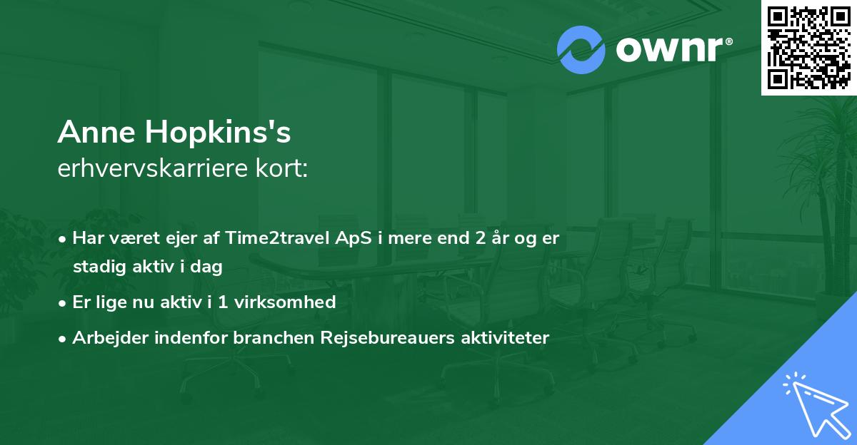 Anne Hopkins's erhvervskarriere kort