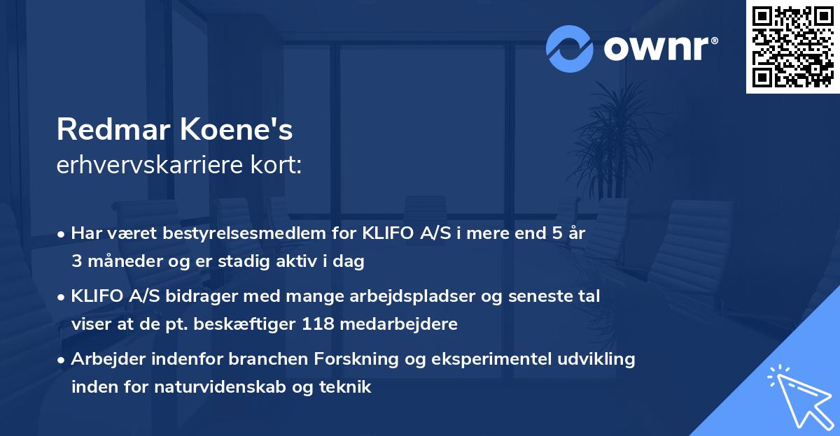 Redmar Koene's erhvervskarriere kort