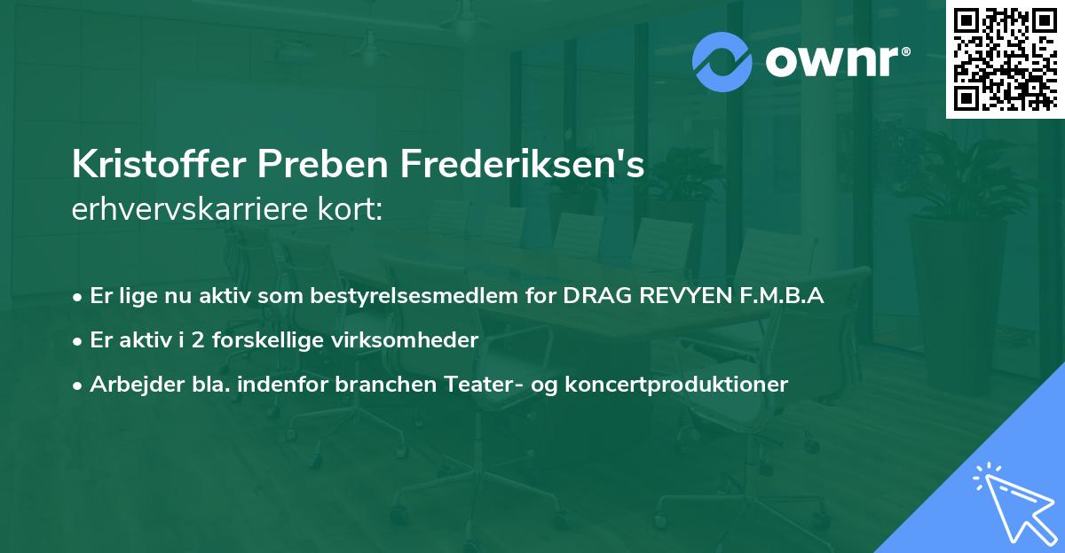 Kristoffer Preben Frederiksen's erhvervskarriere kort