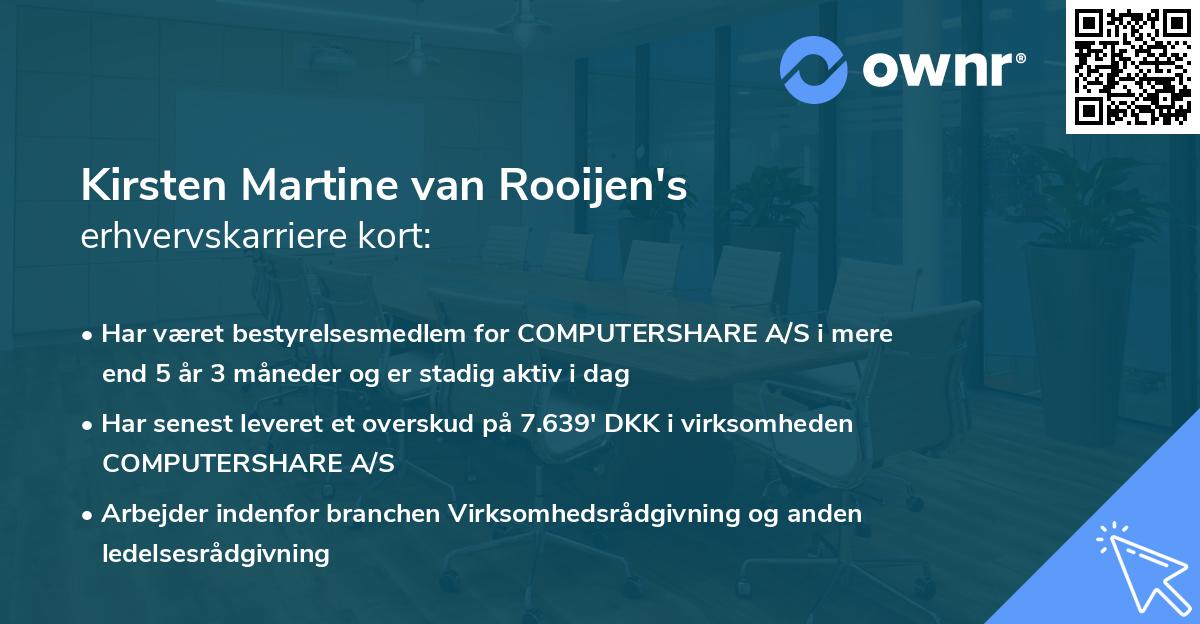 Kirsten Martine van Rooijen's erhvervskarriere kort