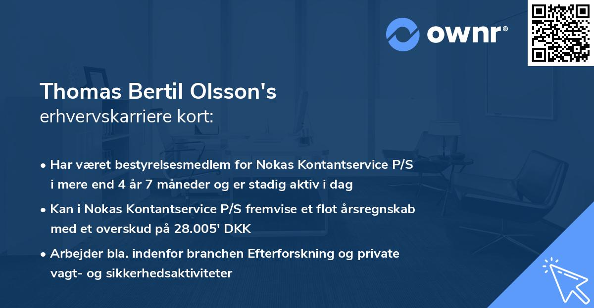 Thomas Bertil Olsson's erhvervskarriere kort