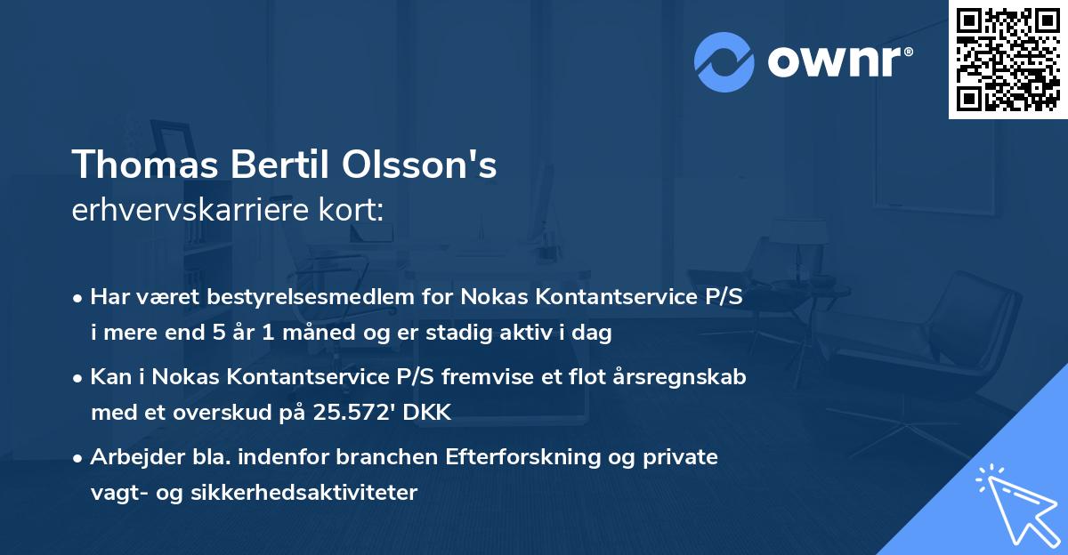 Thomas Bertil Olsson's erhvervskarriere kort