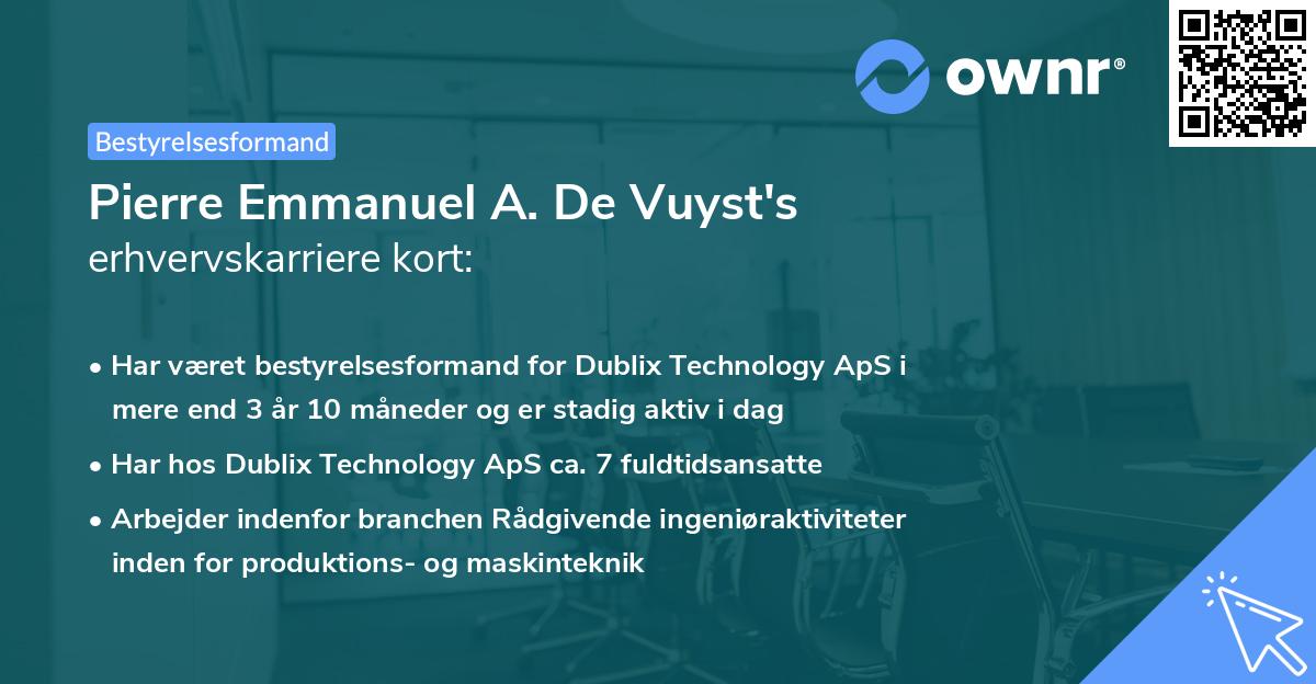 Pierre Emmanuel A. De Vuyst's erhvervskarriere kort