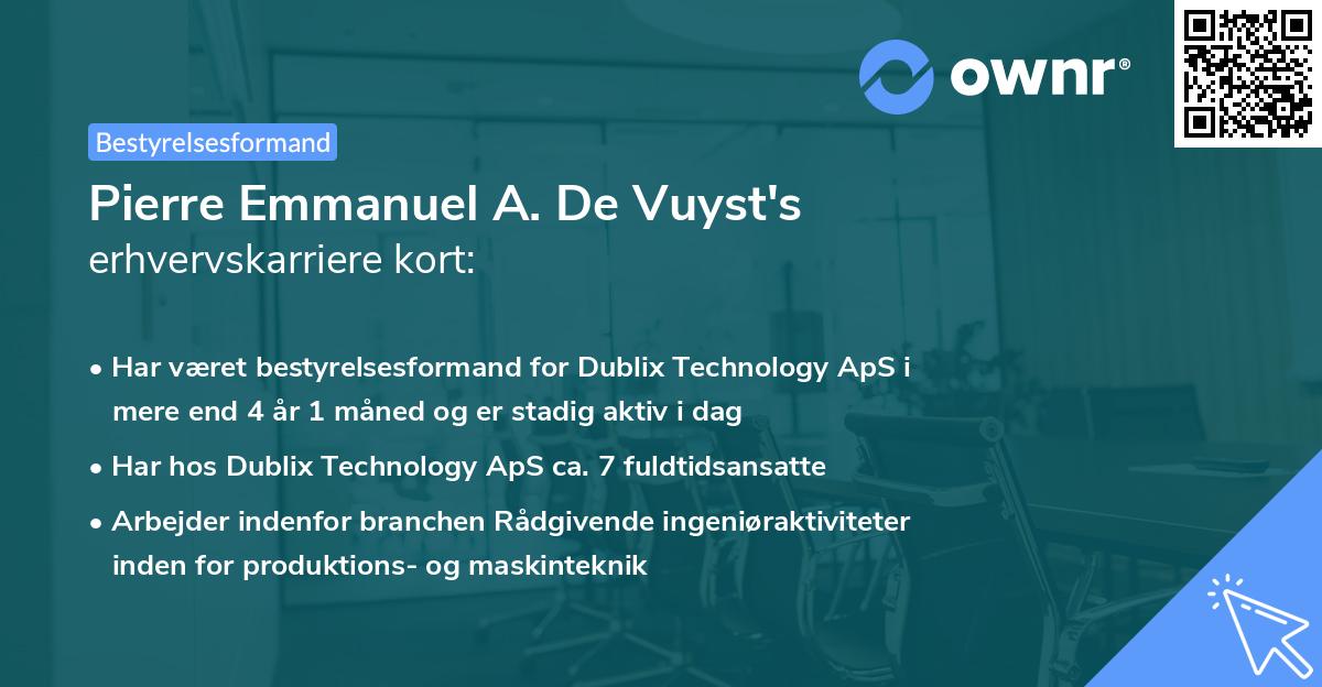 Pierre Emmanuel A. De Vuyst's erhvervskarriere kort