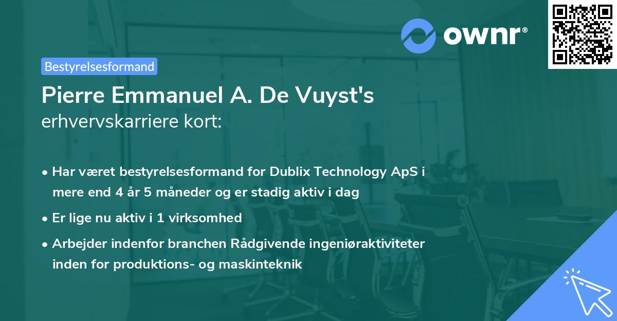 Pierre Emmanuel A. De Vuyst's erhvervskarriere kort