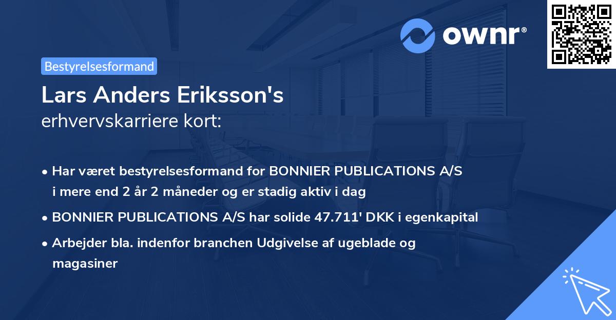 Lars Anders Eriksson's erhvervskarriere kort