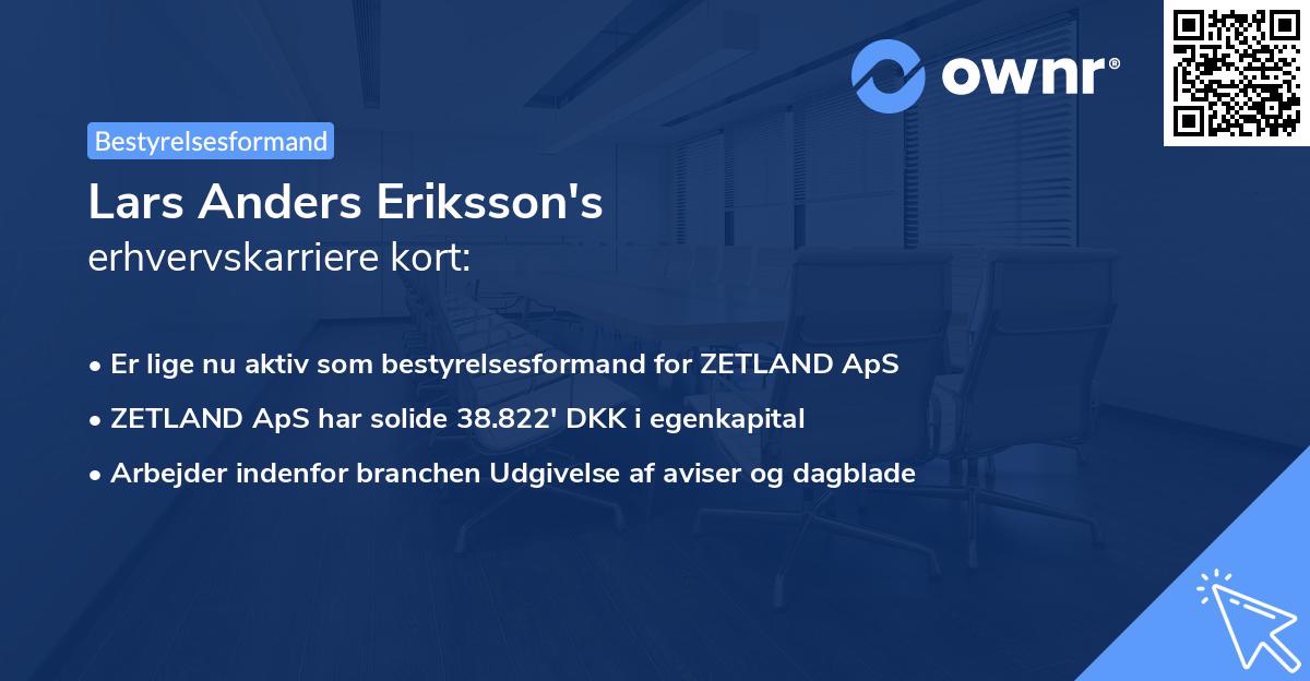 Lars Anders Eriksson's erhvervskarriere kort