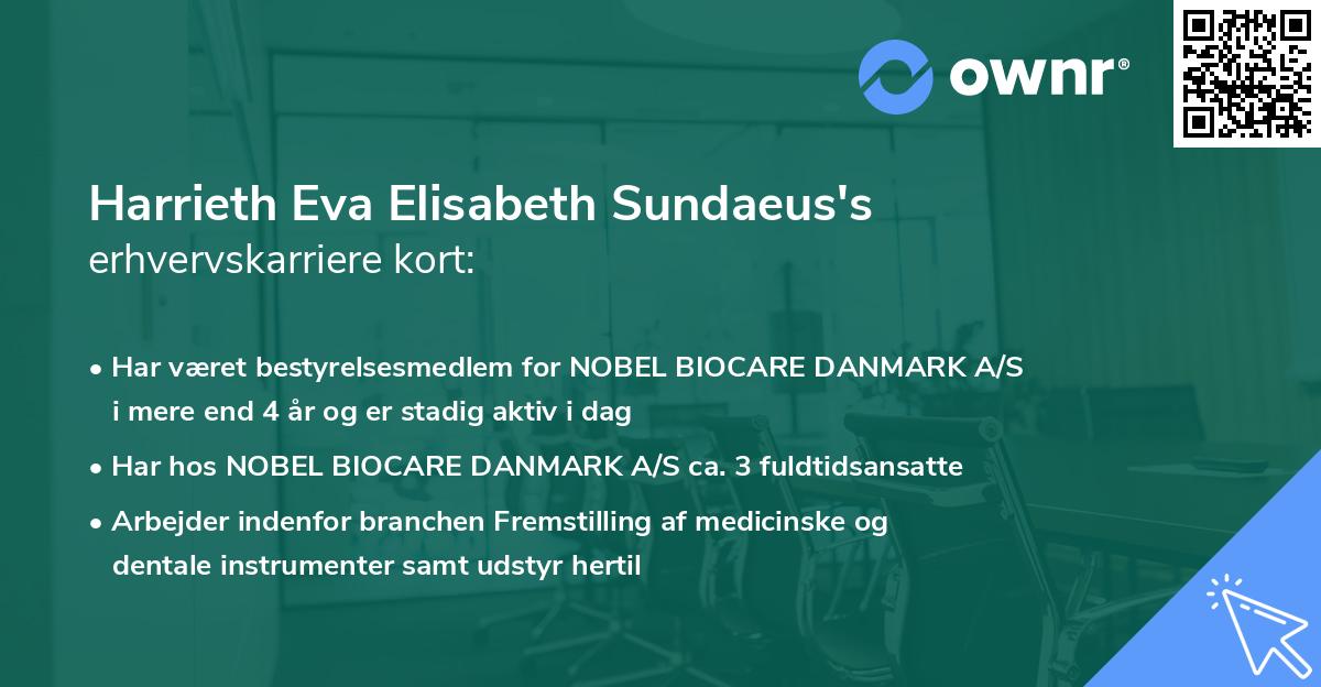 Harrieth Eva Elisabeth Sundaeus's erhvervskarriere kort