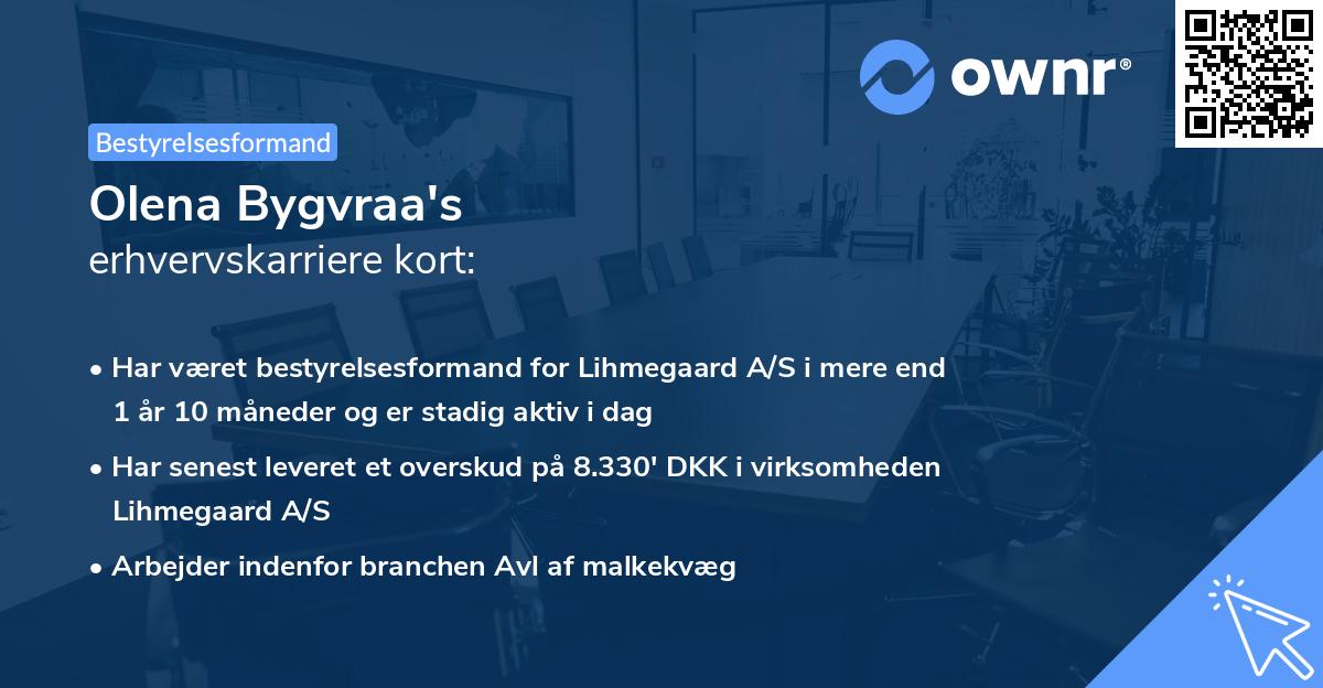 Olena Bygvraa's erhvervskarriere kort