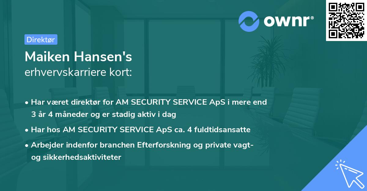 Maiken Hansen's erhvervskarriere kort