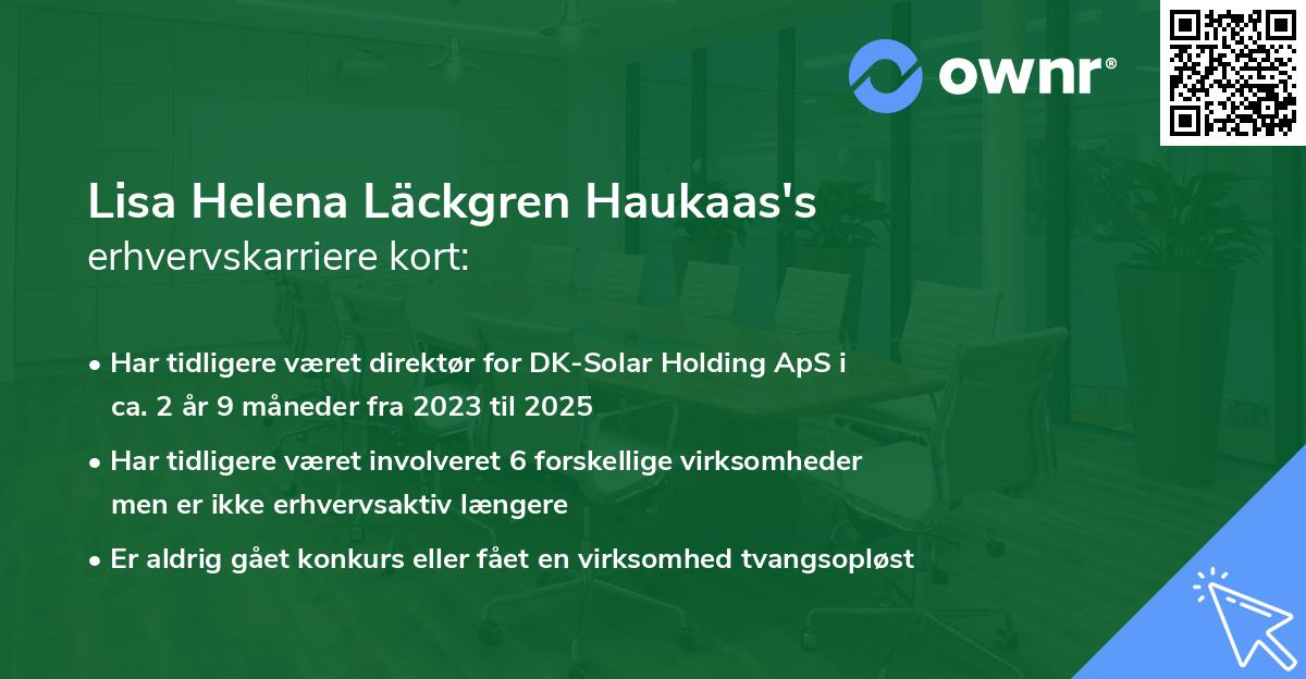 Lisa Helena Läckgren Haukaas's erhvervskarriere kort