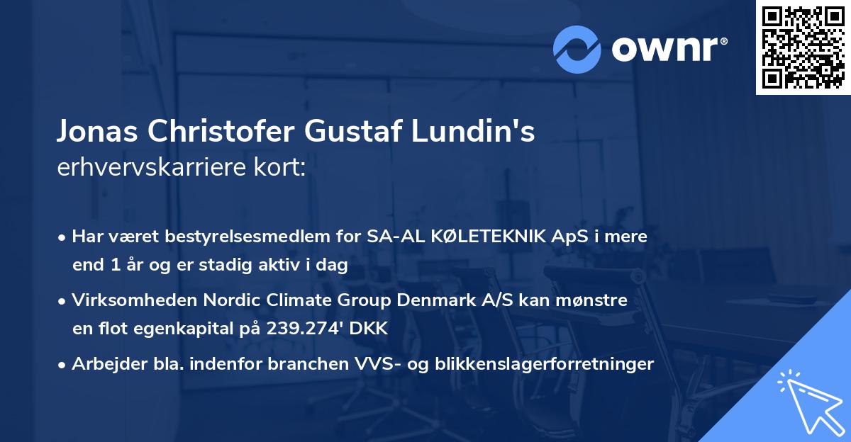 Jonas Christofer Gustaf Lundin's erhvervskarriere kort