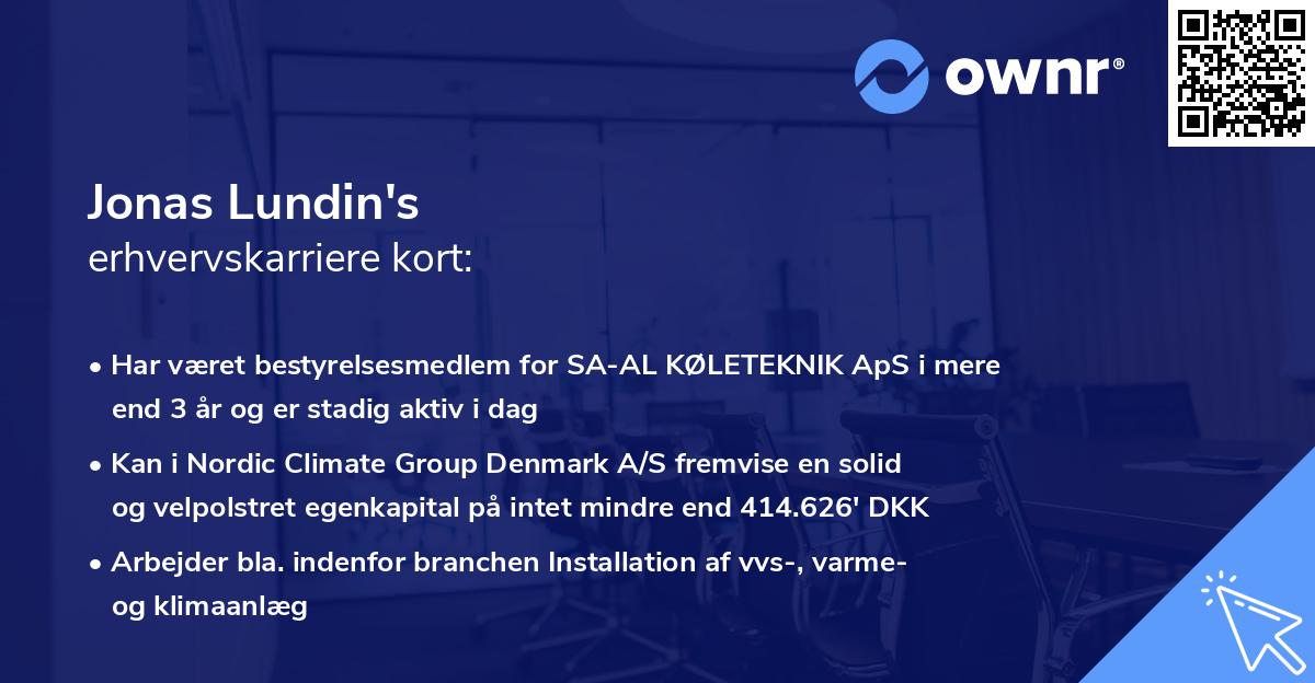 Jonas Lundin's erhvervskarriere kort